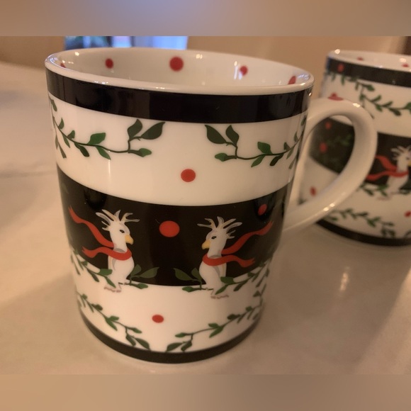 Bridget Dobson Cocky Twos Holiday Mug Set 4 Cockatoo Coffee Tea Cups New in Box - Picture 8 of 12